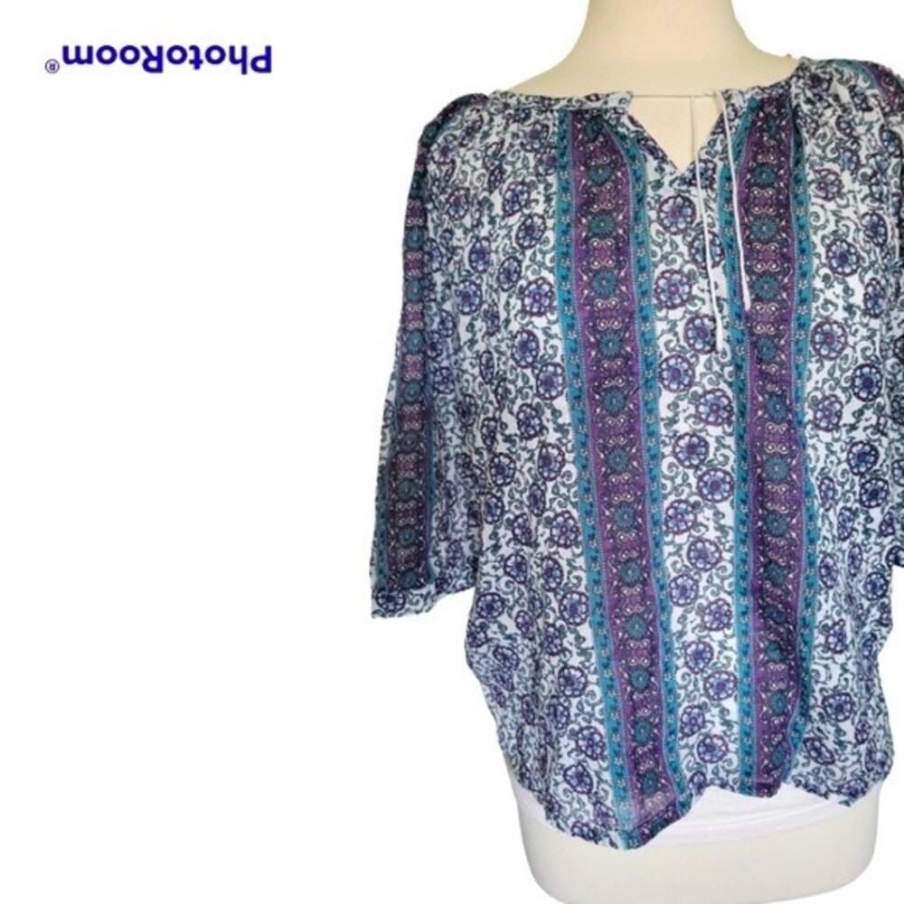 Preswick & Moore Blue/Purple/White Peasant Top Blouse - PL